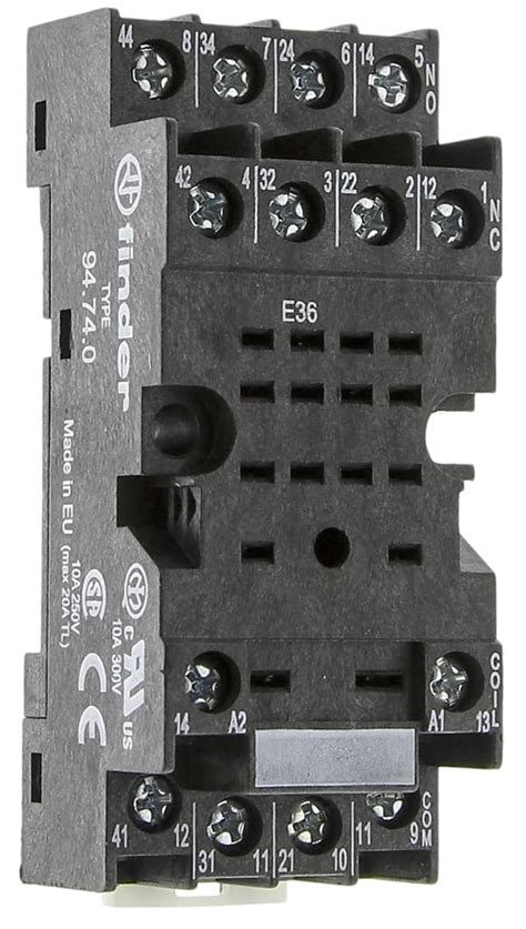 94.040SMA Finder | Finder 94 14 Pin 250V ac DIN Rail Relay Socket, for ...
