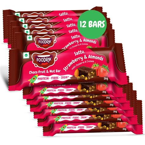 Foodrik Chana Sattu, Choco Nutri Energy Snack Bar| Almonds, Strawberry ...