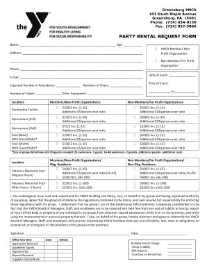 Fillable Online greensburgymca Party Rental Form 2014 - YMCA of ...