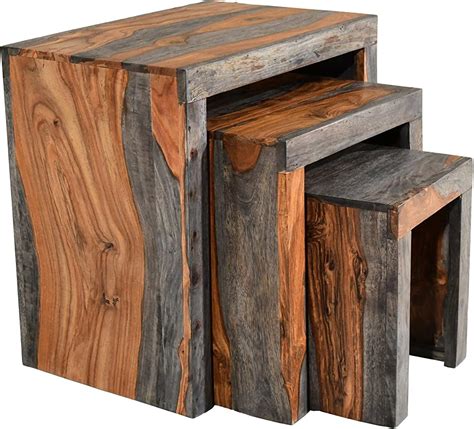Oak and Pine Online Cube Sheesham Goa Nest Tables Solid Wood Fully ...
