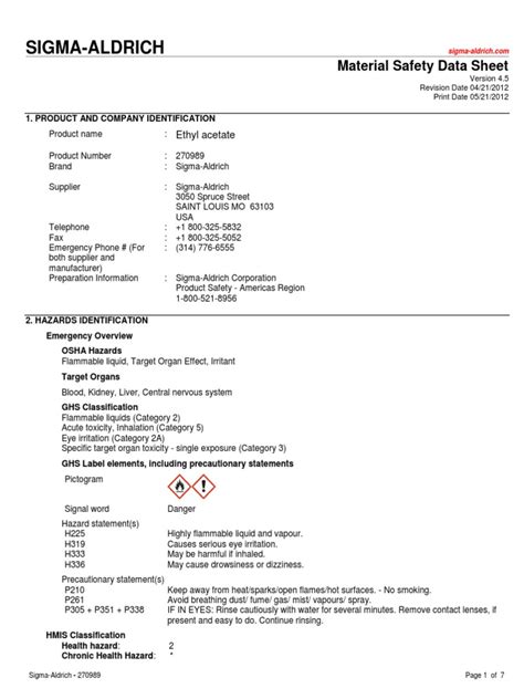 MSDS-Ethyl Acetate | PDF | Toxicity | Personal Protective Equipment