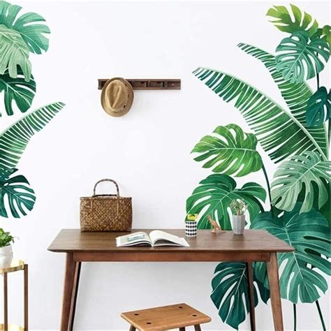 DERUN TRADING Paper Giant Palm Tree Leaf Peel and Stick Wall Decals ...