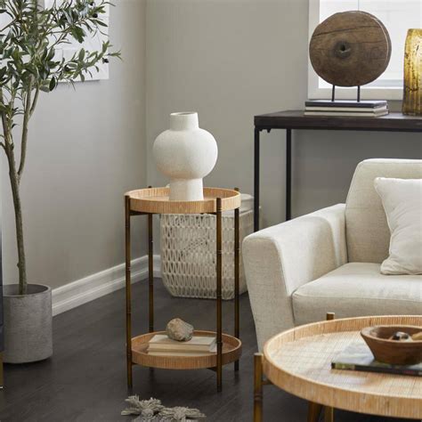 18 in. Brown 2 Tray Shelves Large Round Manufactured | Ubuy India