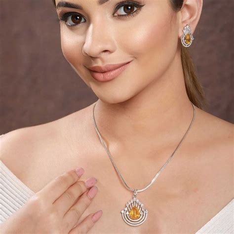 Buy Saraf RS Jewellery Silver Plated Yellow Citrine CZ Studded Designer ...