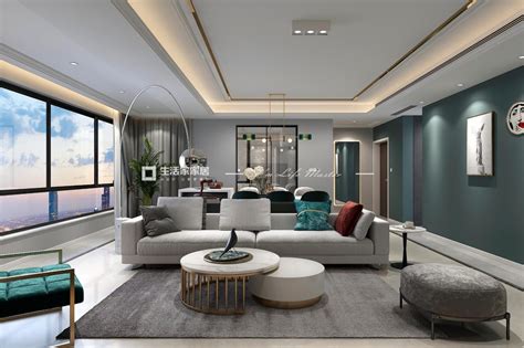 120平米现代风格客厅三居室装修样板间-房天下装修效果图