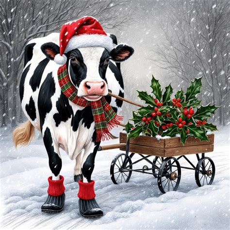 Holstein Christmas Cow Art Print Free Stock Photo - Public Domain Pictures