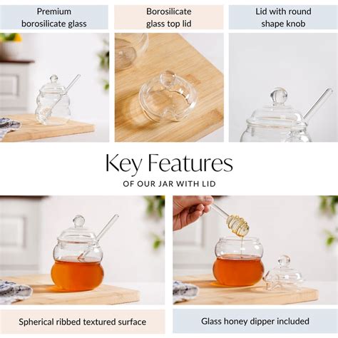 Glass Honey Jar with Dipper And Lid 300ml Online - Premium Jar With Lid ...
