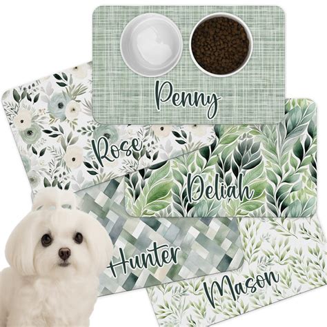 Personalized Pet Food Mat: Olive Green Floral Dog Cat Placemat - Etsy