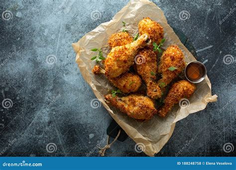 Panko Breaded Fried Chicken Drumsticks Stock Photo - Image of nutrition ...