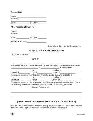 Florida General Warranty Deed - Blank Fillable Template | Fill Out ...
