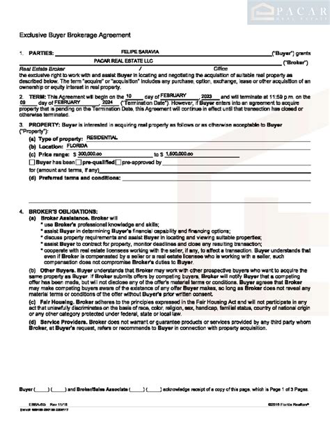 Exclusive Buyer Brokerage Agreement Transaction Broker PDF - ©2016 ...