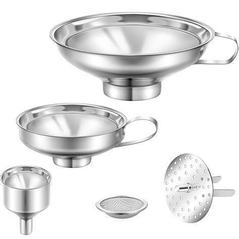 Buy 5 Pieces Stainless Steel Funnels Set Canning Funnel Fine Mesh ...