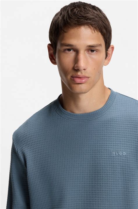 HUGO - Cotton-blend pyjama T-shirt with waffle structure - Light Blue