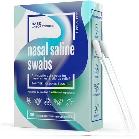 Base Labs Saline Nasal Gel Swabs 36 Count Pack - Cleanse, Sanitize ...