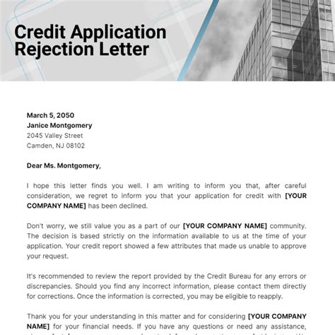 Credit Application Rejection Letter Template - Edit Online & Download ...