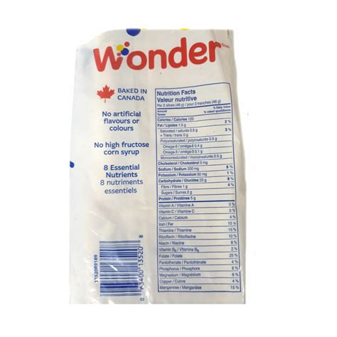 Wonder White Bread Nutrition Label