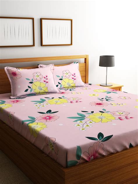 Buy Home Sizzler 144TC Garden Escape Pink Floral Double Bedsheet with 2 ...