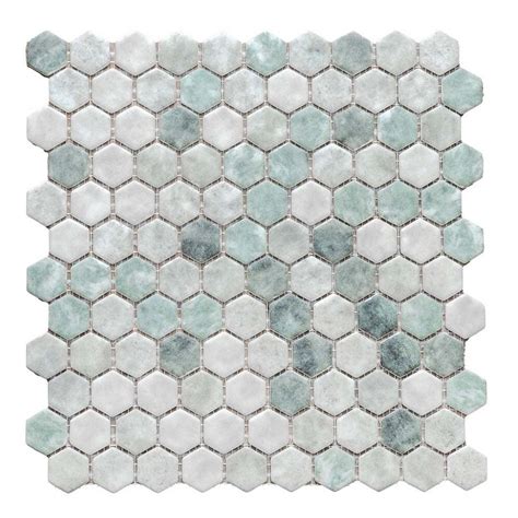 The Tile Life Eterna Hex 1" x 1" Shabby Green Glass Floor and ...