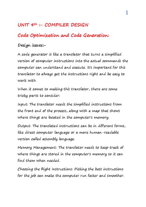 UNIT 4th Compiler - UNIT 4 th :- COMPILER DESIGN Code Optimization and ...