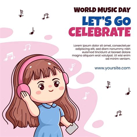 Premium Vector | World music day cute happy girl kawaii chibi character ...