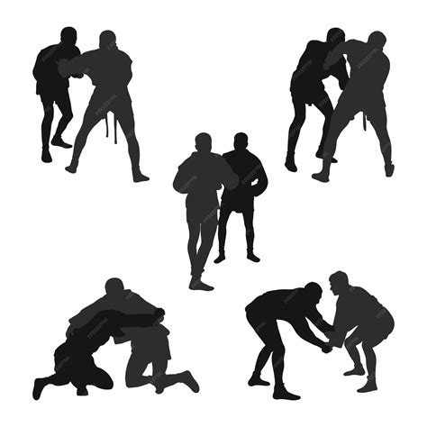 Premium Vector | Set of vector silhouettes of sambo athletes in sambo ...