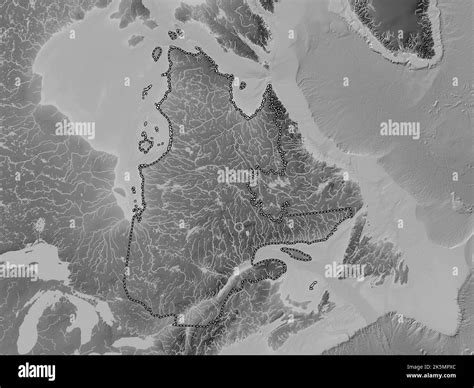 Quebec, province of Canada. Grayscale elevation map with lakes and rivers Stock Photo - Alamy