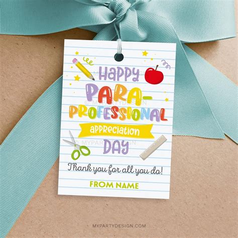 Happy Paraprofessional Appreciation Day Tag, Thank You Label for School ...