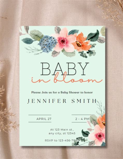 Baby in Bloom Invitation, Baby Shower Invitation, Editable Baby Shower ...