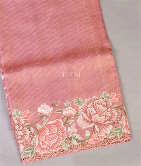 Buy Coral Pink Tussar Cutwork Saree T577731