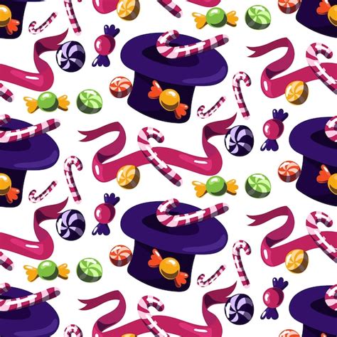 Pattern with a purple hat with a candy pattern the creator of sweets a ...