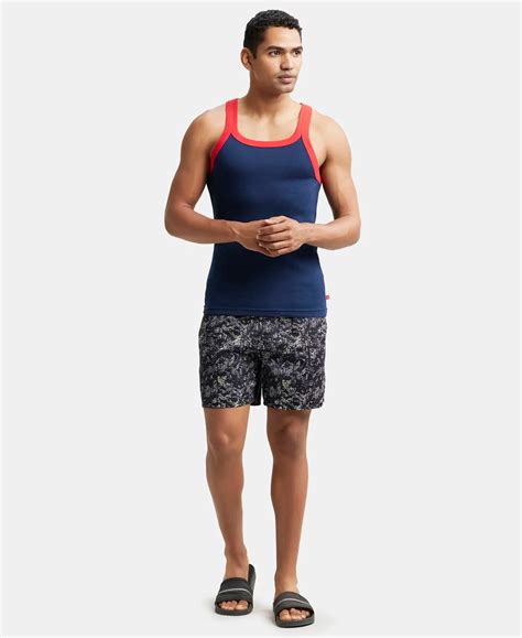 Buy Super Combed Cotton Rib Square Neck Gym Vest - Navy & Red Pepper ...