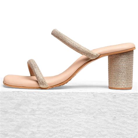 Buy Tic Tac Toe Gold Shimmer 2 Strap Block Heels Online