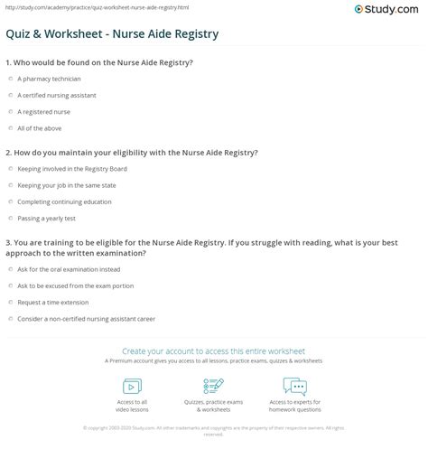 Quiz & Worksheet - Nurse Aide Registry | Study.com