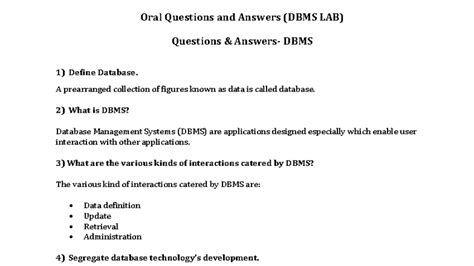Oral Questions and Answers (DBMS LAB) for MySQL, MongoDB & NoSQL - Studocu