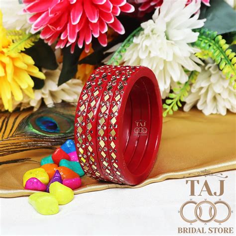Rajasthani Lac Bangles with Mirror and Stone Embellishments (Set of 4 ...