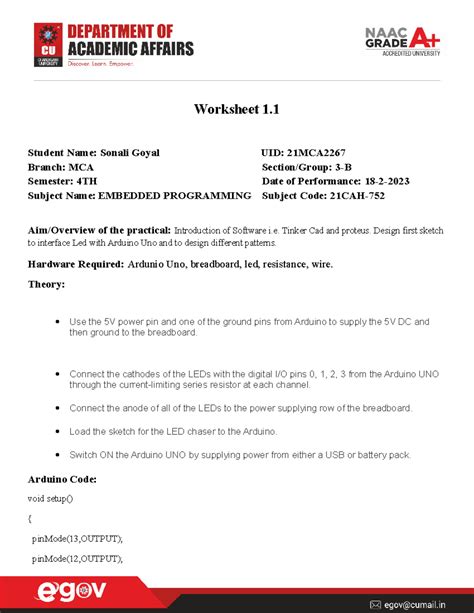 21MCA2267 WS1 - NA NA NA - Worksheet 1. Student Name: Sonali Goyal UID ...