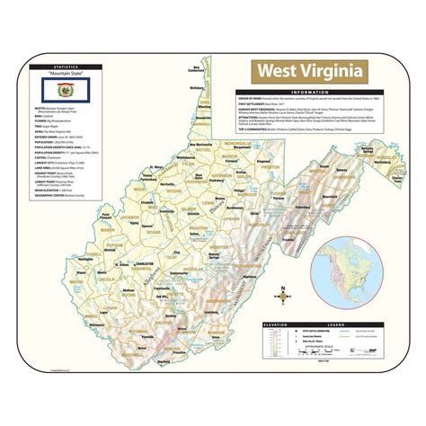 West Virginia State Wall Maps | Office & Classroom | Ultimate Globes