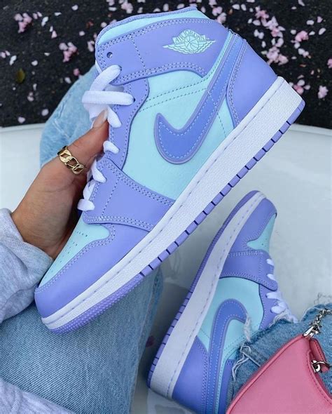 Air Jordan 1 Mid 'Purple Aqua' | Pluggi | Nike fashion shoes, Cute nike ...