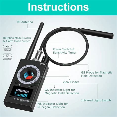 K18+ Bug Detector, RF Signal Scanner & Hidden Camera Detector, GPS ...