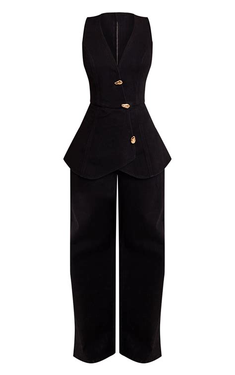 Petite Trim Detail Denim Waistcoat Jumpsuit | Petite | PLT