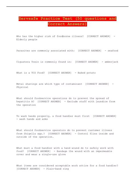 Image result for ServSafe Practice Test Answer Key