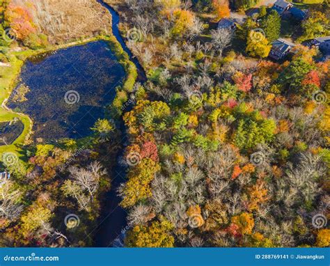 Kingston Town Aerial View in Fall, MA, USA Stock Image - Image of river, american: 288769141