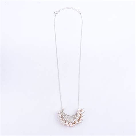 Shiny Silver Chand Filigree Necklace with Pearls | House of Aadyaa