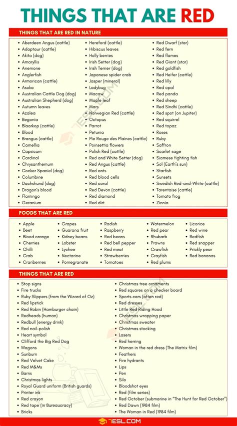 List of Things that Are Red • 7ESL