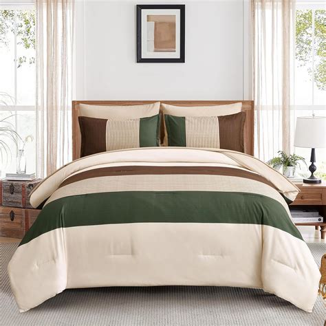 Amazon.com: Anibedding Striped Comforter Set Queen Size, Boho Brown ...