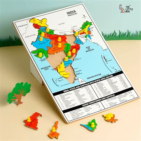 Wooden India Map Puzzle With States For Kids – The Little Boo India