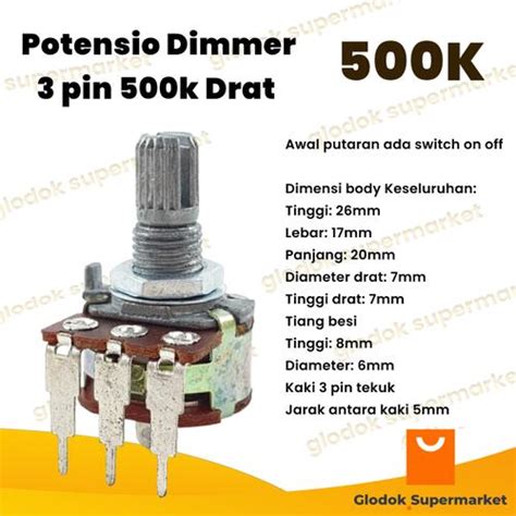 Jual Potensio Dimmer 3 pin 500k Drat Mono Kaki 3 Tekuk Dimer Switch On ...