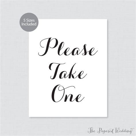 Printable Please Take One Sign - Black and White Wedding Sign - Simple ...