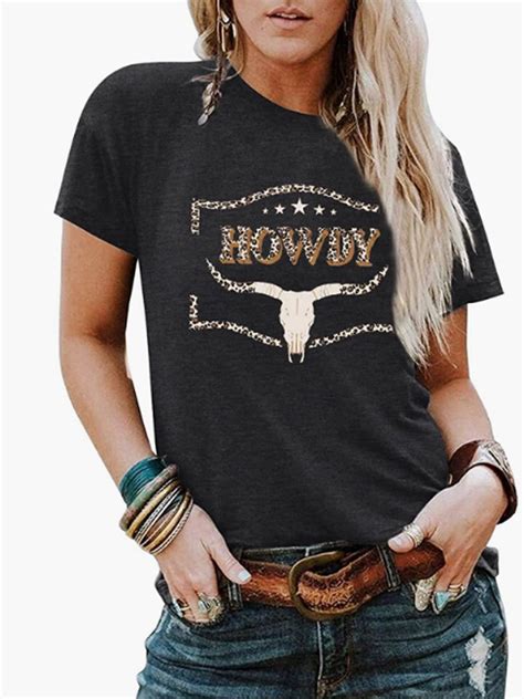 XCHQRTI Western Shirts Women Graphic Tees Casual Cowboy Rodeo Tshirts ...