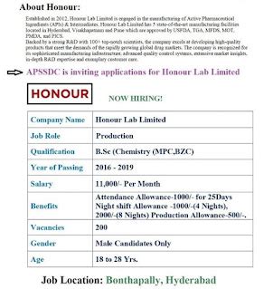 B.Sc Candidates Jobs Requirement In Honour Lab Ltd Only For Andhra ...